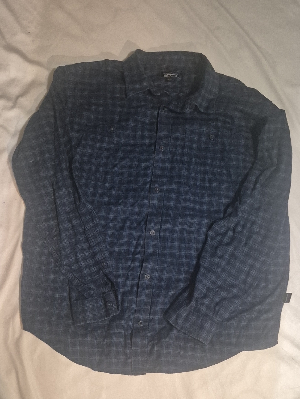 Patagonia Men's Blue & Black Fjord Flannel Button Down Sz L